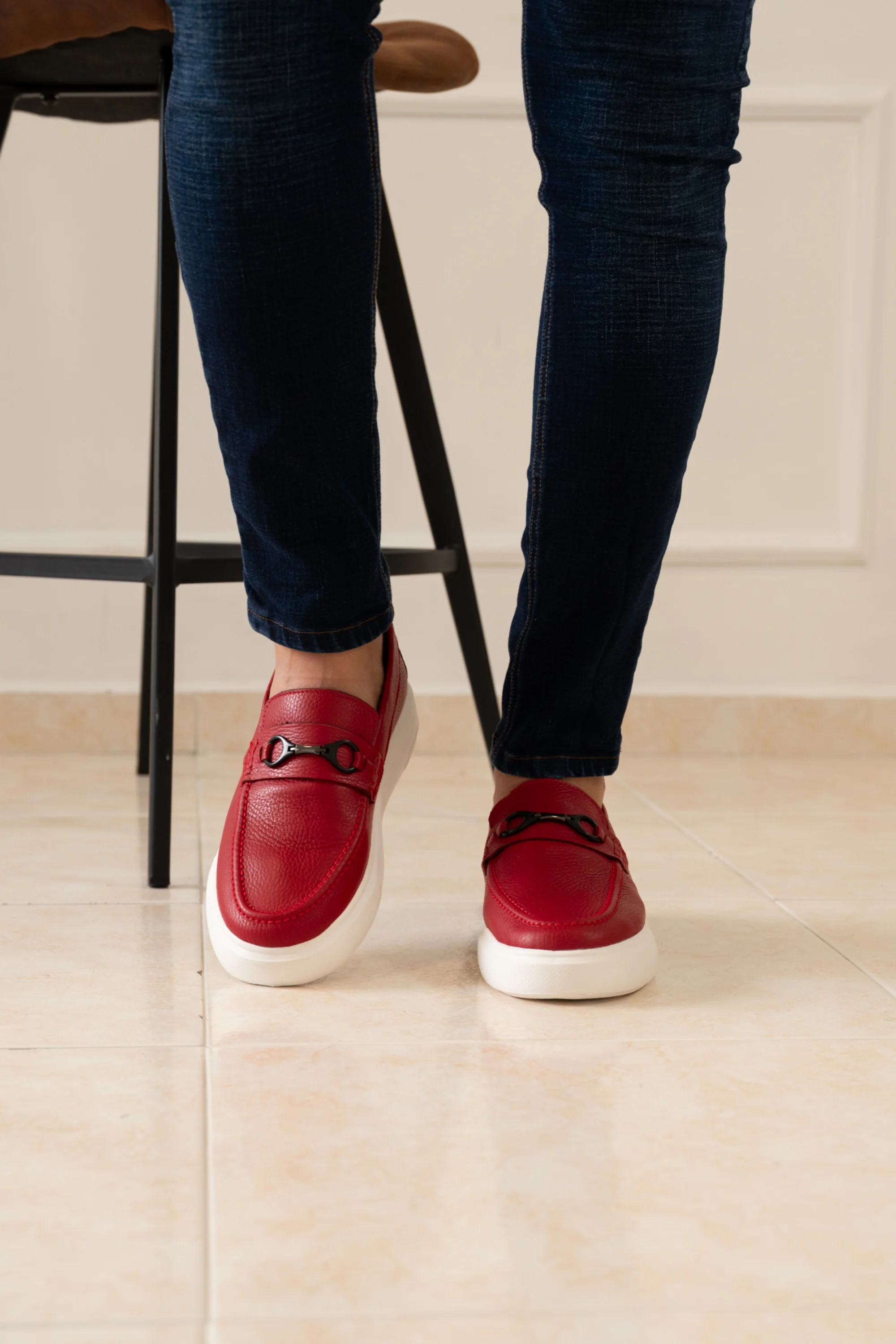 MOCASINES PARA HOMBRE EN CUERO COLOR ROJO / REF: FLOTER BENEVENTO - Image 3