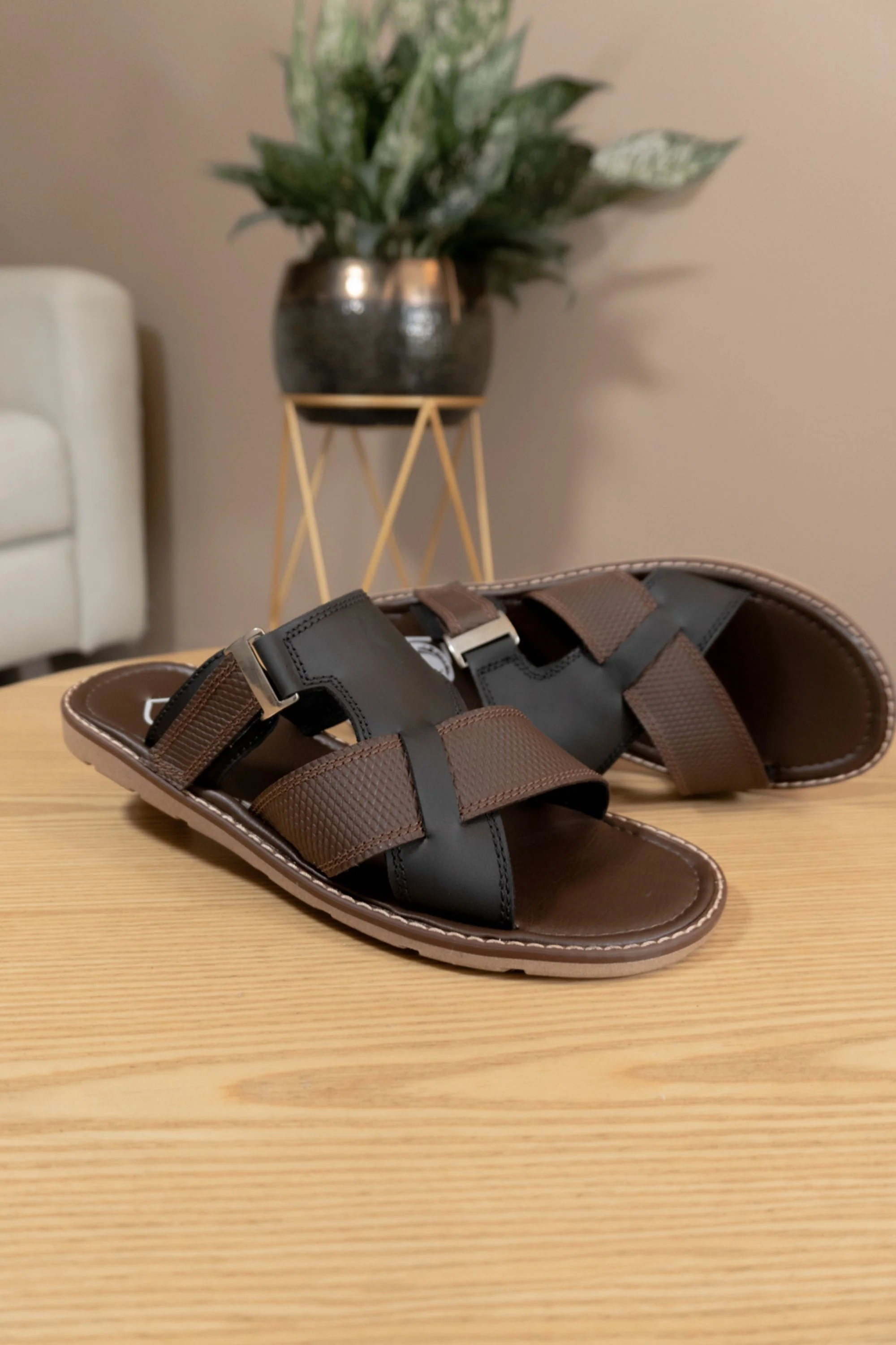 SANDALIAS PARA HOMBRE EN CUERO NEGRO X CAFE REF: 025 - Image 3