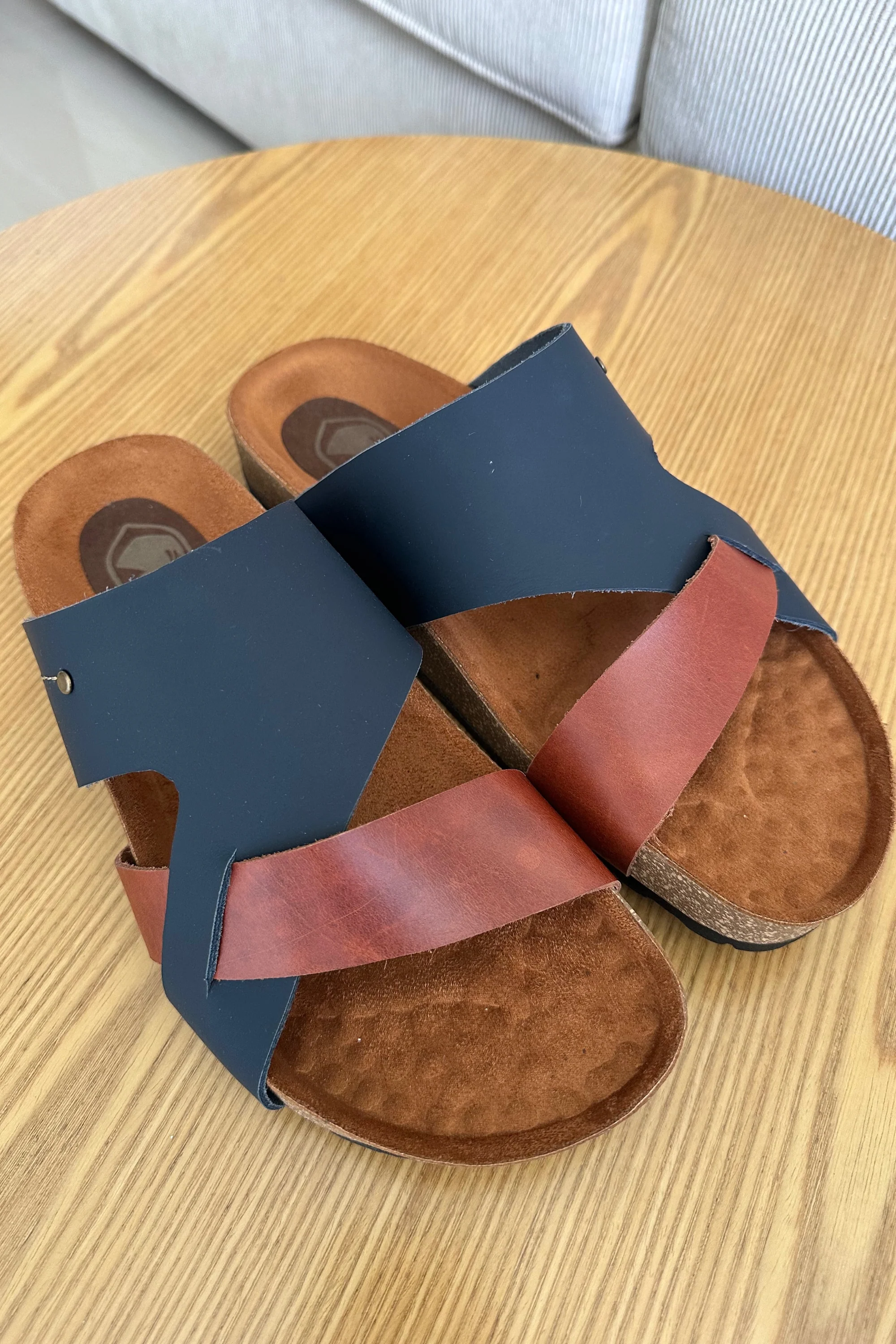 SANDALIAS PARA HOMBRE EN CUERO COLOR AZUL X MIEL REF: 12 FERMO - Image 3