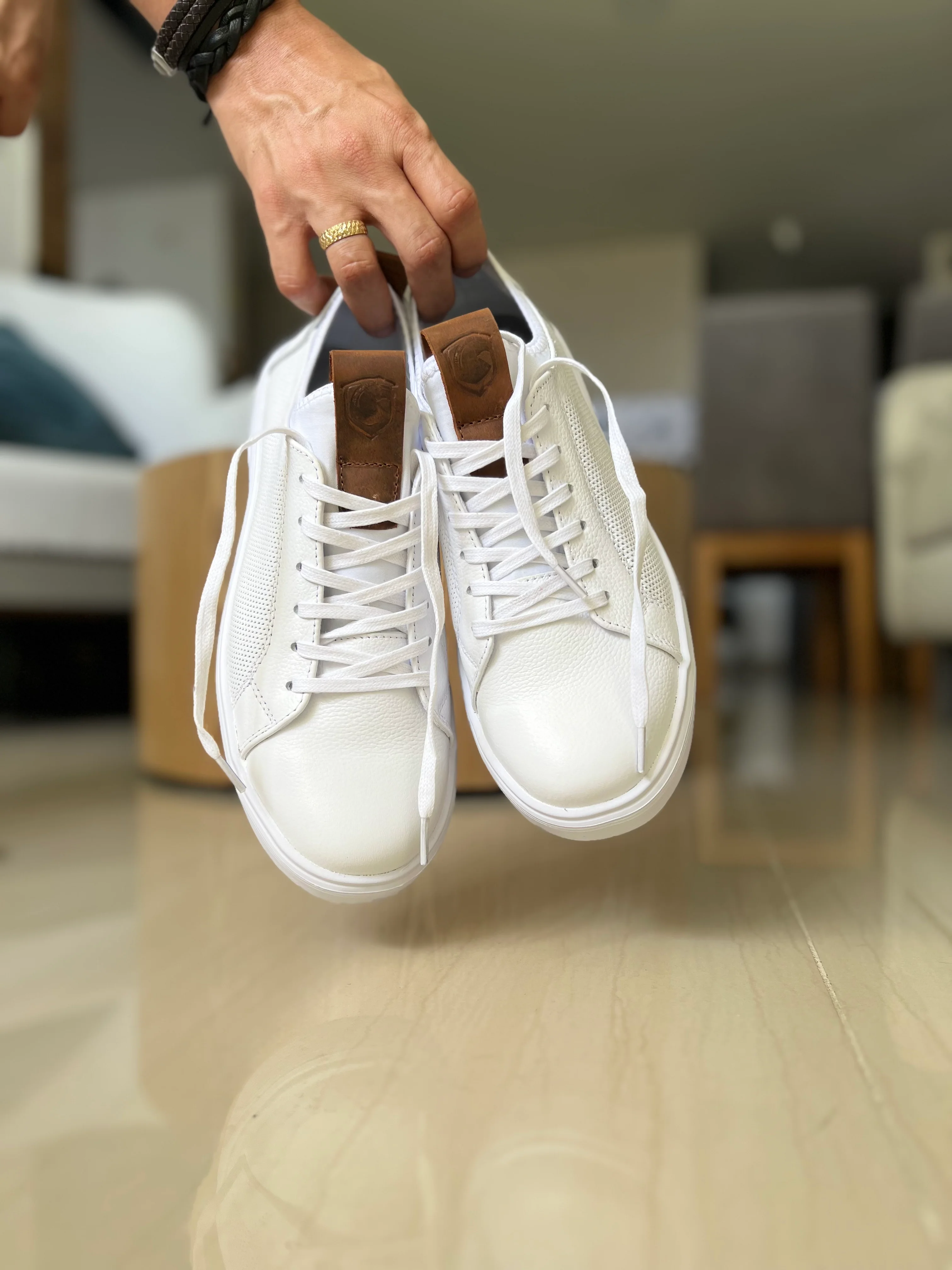 TENIS SNEAKERS PLANO TIPO MEDIA LEO PARA HOMBRE EN CUERO BLANCO/ SPN 3021 - Image 4