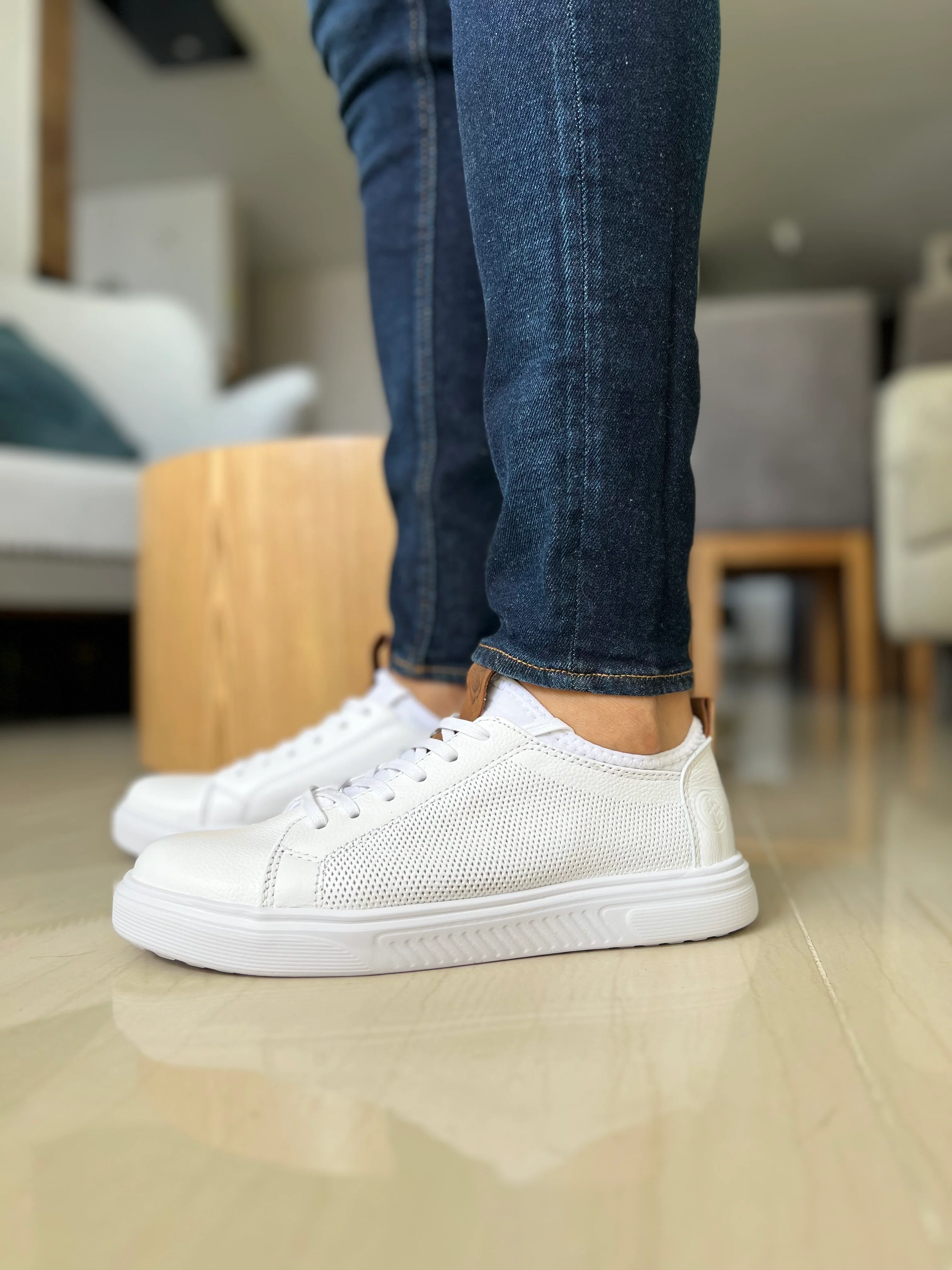 TENIS SNEAKERS PLANO TIPO MEDIA LEO PARA HOMBRE EN CUERO BLANCO/ SPN 3021 - Image 5